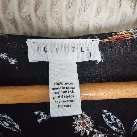 Full Tilt Black Floral Blouse | Long Sleeve Boho Top | Embroidery & Tie Detail - Picture 2 of 5